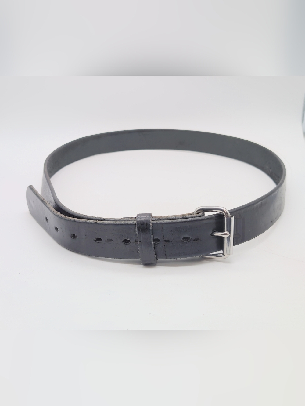 Handmade Amish Sz 54 Black Leather Men's Belt with Silver Buckle